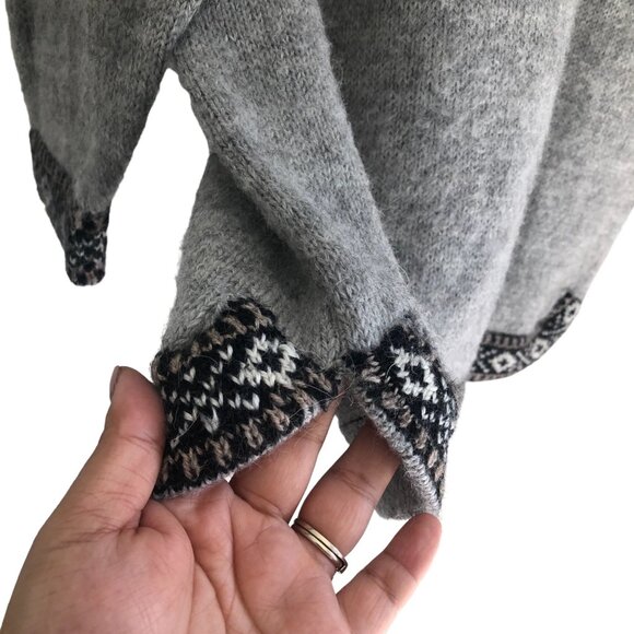 Womens Gray Wool Blend Nordic Trim Tunic Sweater Size Large - Picture 5 of 6